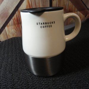 Starbucks porcelain Coffee/ Tea cup W/lid~2004~stainless steel bottom~Ni…